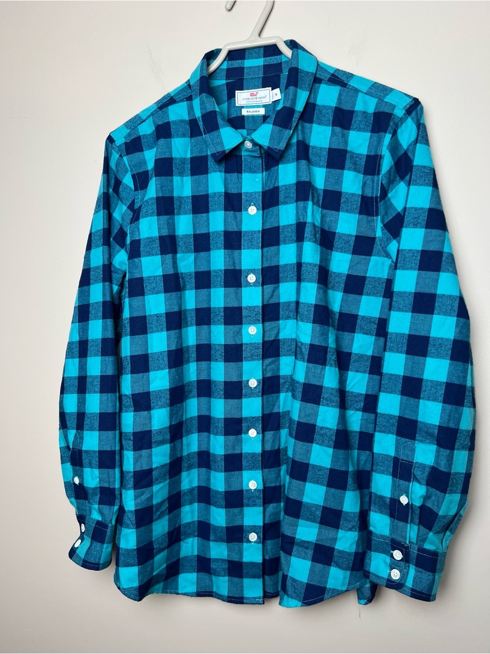 Vineyard Vines boys performance relaxed fit Blue Plaid Button-Down Shirt 14